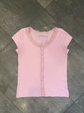 Abercrombie Kids Pink Lace-Trim Ribbed Henley Tee size 11/12